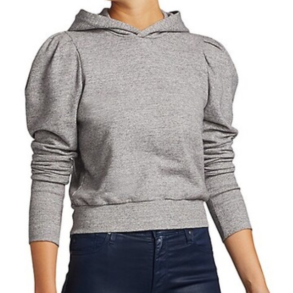 NWT- Adriano Goldschmied AG Walker Puff Sleeve Hoodie Heather Gray Sweatshirt L - Picture 1 of 10